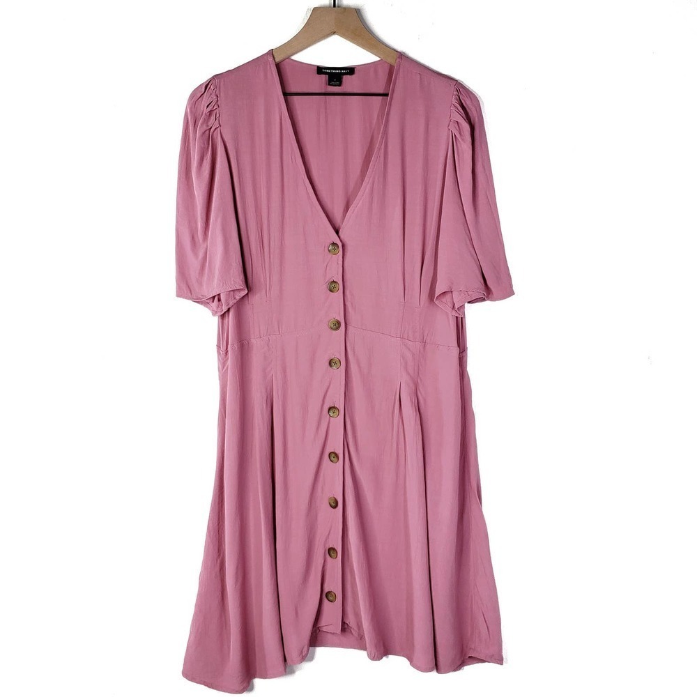 Something Navy‎ Crepe Button Mini Dress L Mauve Pink
